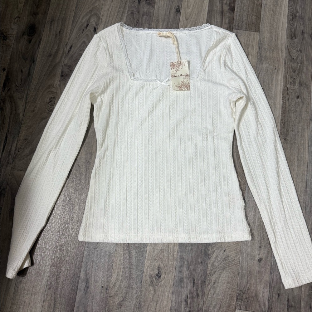 Hem & Thread Cream Long Sleeve Top